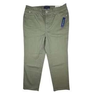 NWT Talbots Simply Flattering Straight Leg Crop Jeans Olive Green 6P Slimming